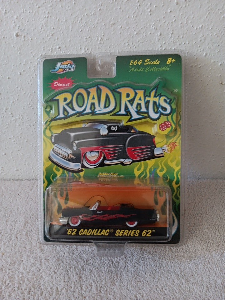 Jada Toys Road Rats 1962 Cadillac Series 62 Black w/Red Flames 1:64
