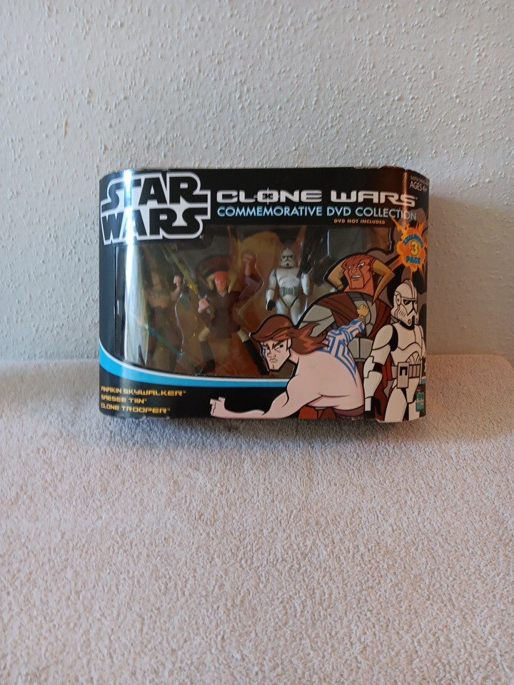 Star Wars Cartoon Network CLONE WARS 3 PACK Anakin Saesee Tin Trooper RARE