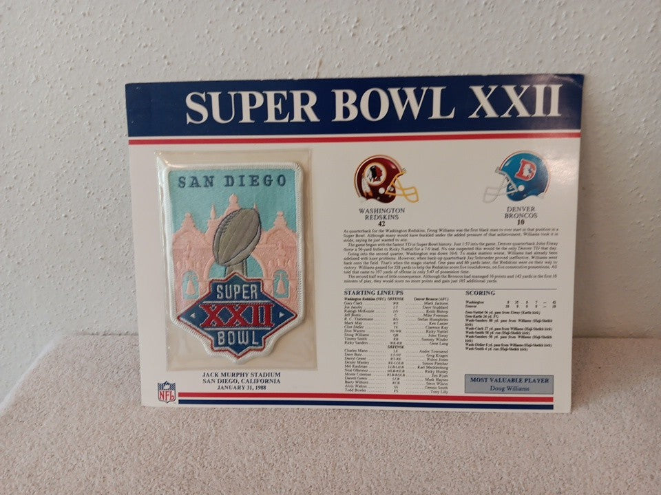 1988 SUPER BOWL XXII OFFICIAL NFL  PATCH WASHINGTON VS BRONCOS 
