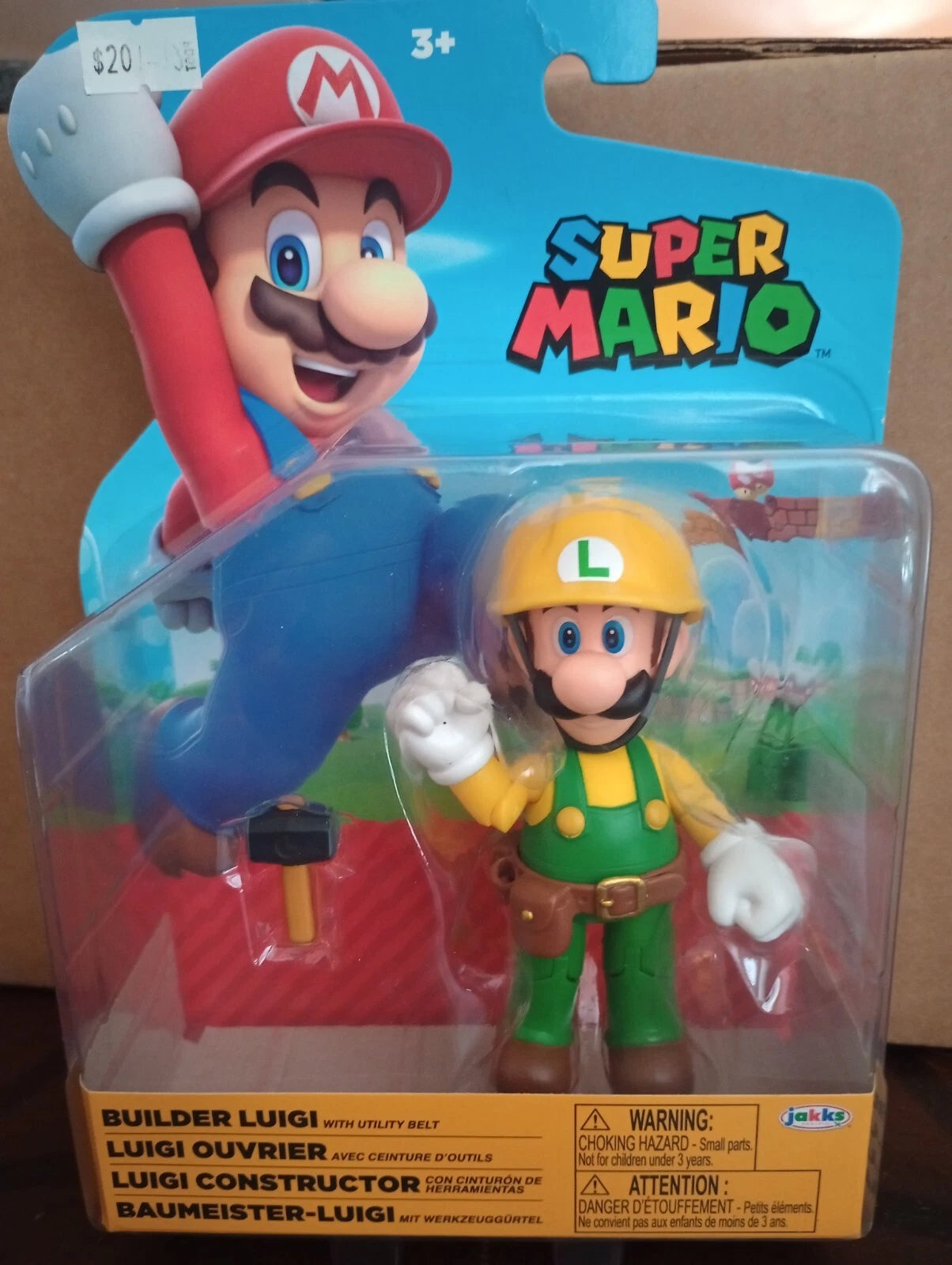 Jakks Pacific Super Mario BUILDER LUIGI 4” inch action Figure NEW Rare!!