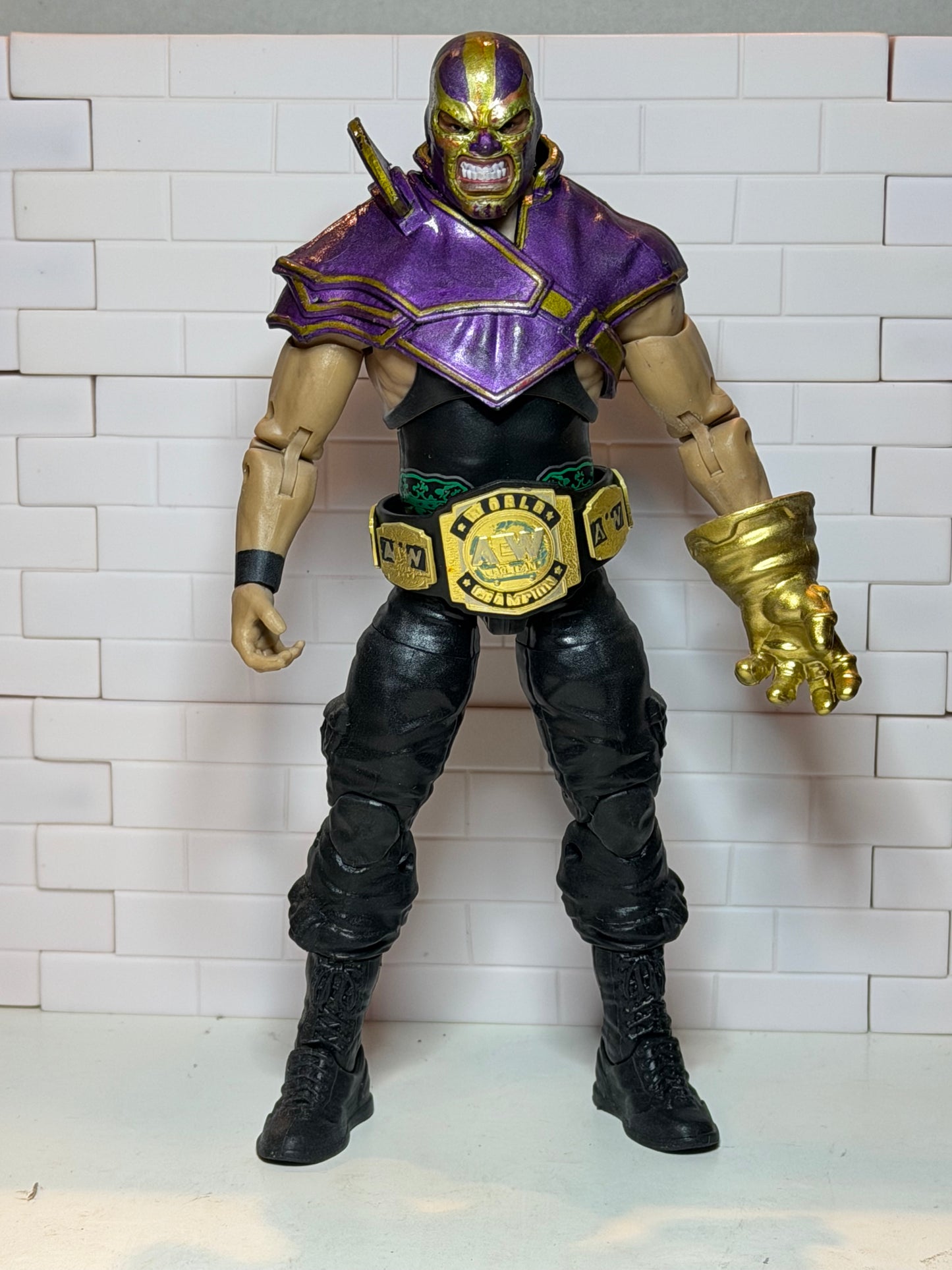 Custom Thanos AAA Lucha Libre Wrestler 1/12 Scale Figure w/ AEW Title & Infinity Gauntlet