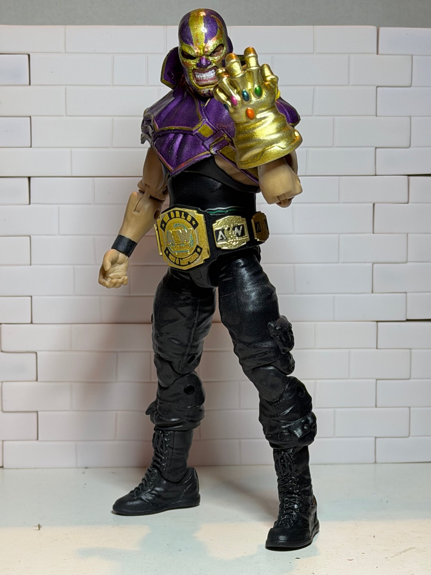 Custom Thanos AAA Lucha Libre Wrestler 1/12 Scale Figure w/ AEW Title & Infinity Gauntlet
