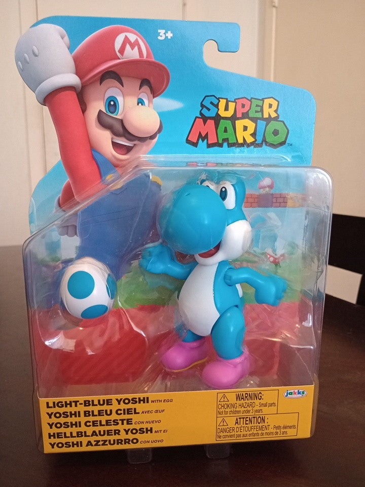 Jakks Super Mario 4” Light Blue Yoshi Action Figure with Egg