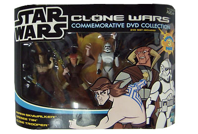 Star Wars Cartoon Network CLONE WARS 3 PACK Anakin Saesee Tin Trooper RARE